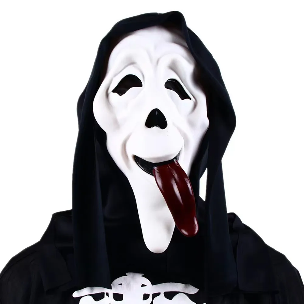 Hot Sale Latex Scary Black Robe Death White Full Face Mask For Masquerade Ball Halloween Party