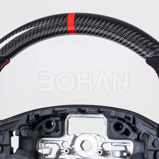 Carbon Fiber Flat Bottom Suede Red Steering Wheel For Ford Focus Kuga 2020-2023