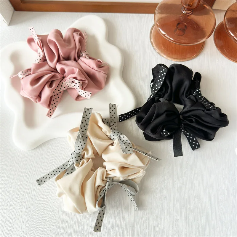 Wholesale Gray Polka Dot Bow Hair Bands French 14cm Large Satin Hair Accessories
