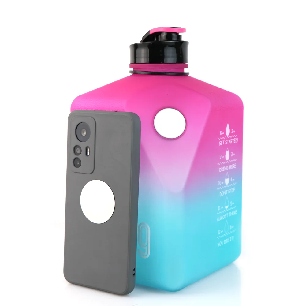 China Bulk Buy 2.7l Square Water Bottles With Phone Holder High Quality Metal Cover Water Bottles For Sports Bpa Free