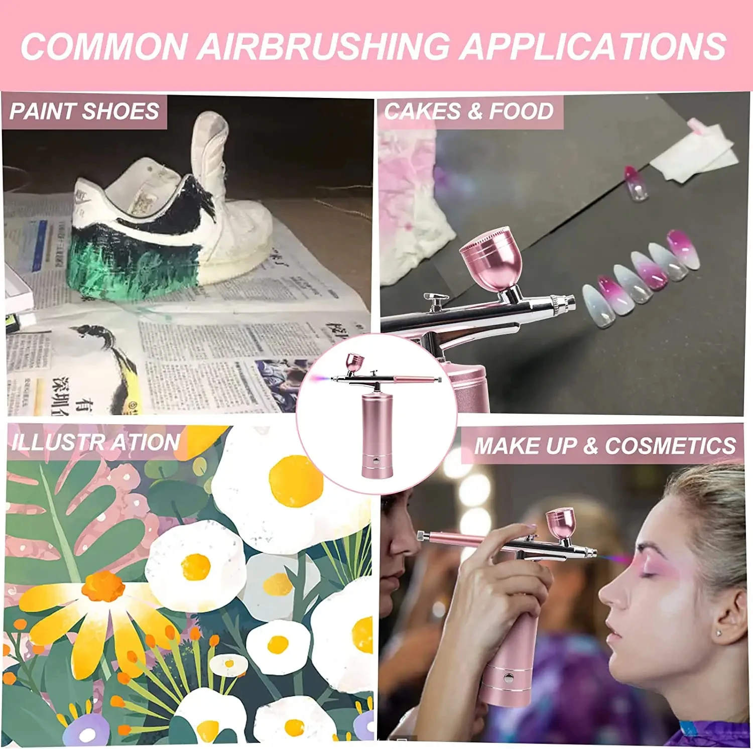 2024  Nail Art Tattoo Cake Makeup Rechargeable Airbrush Compressor Kit Air Brush Sprayer Gun Water Oxygen Deep Hydrating Machine