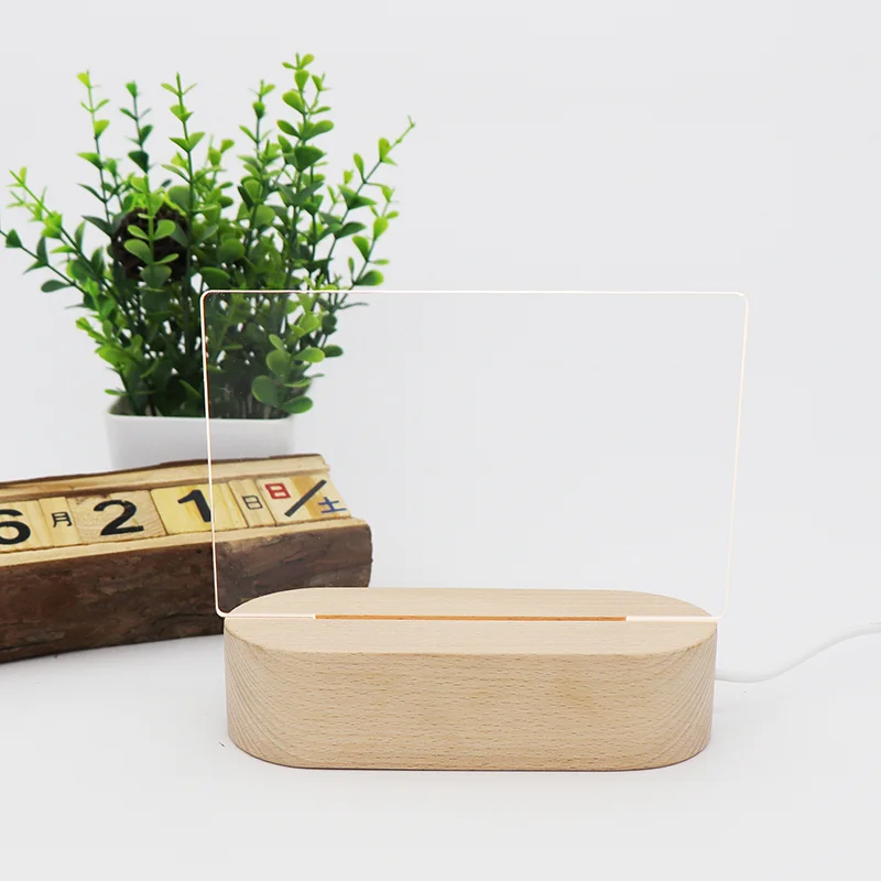 solid beech 7 Color LED Oval Wooden Night Light Base, RGB 3D Lamp Holder For Blank Acrylic Factory wholesale