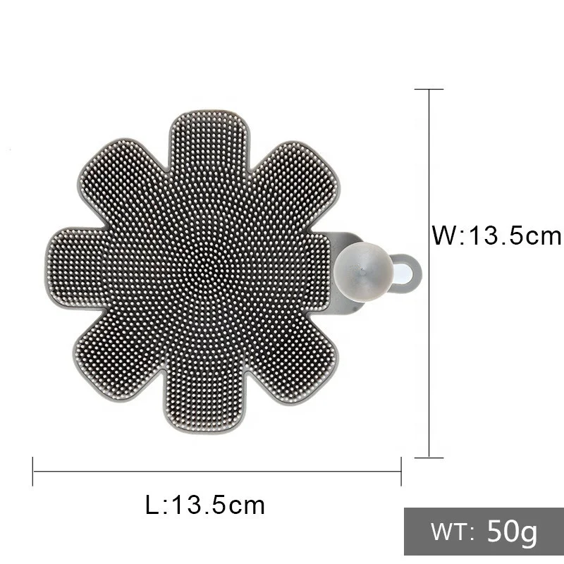 Reusable Wholesale Sponge Silicone Washing Sponge Kitchen Scrubber Flower Shape Cleaning Brush with Suction Cup Household Gadget
