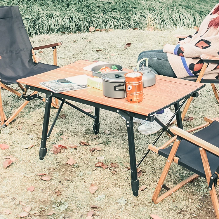  Складной стол для пикника на открытом воздухе Деревянный алюминиевый кемпинга Портативный Регулируемый