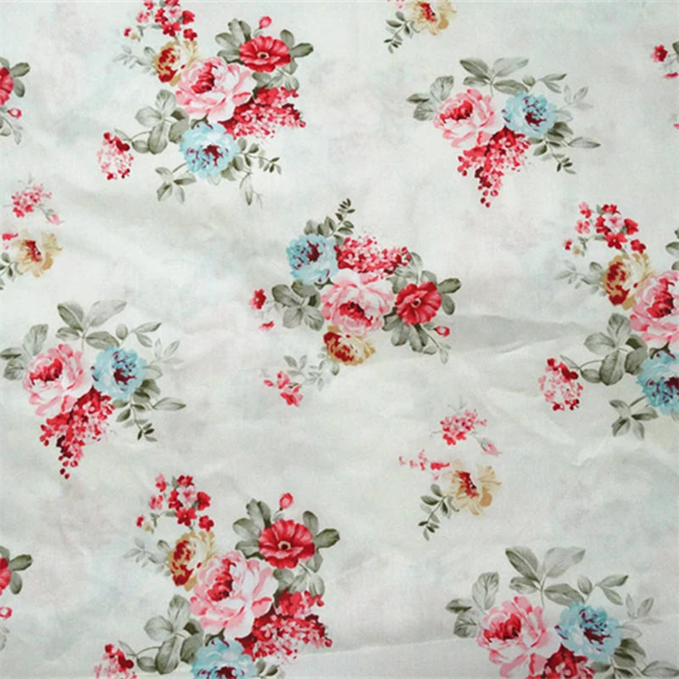 Bulk custom 100 flower floral design single knitted dress making twill 100% cotton stocklot 280gsm cut pieces fabric by the yard