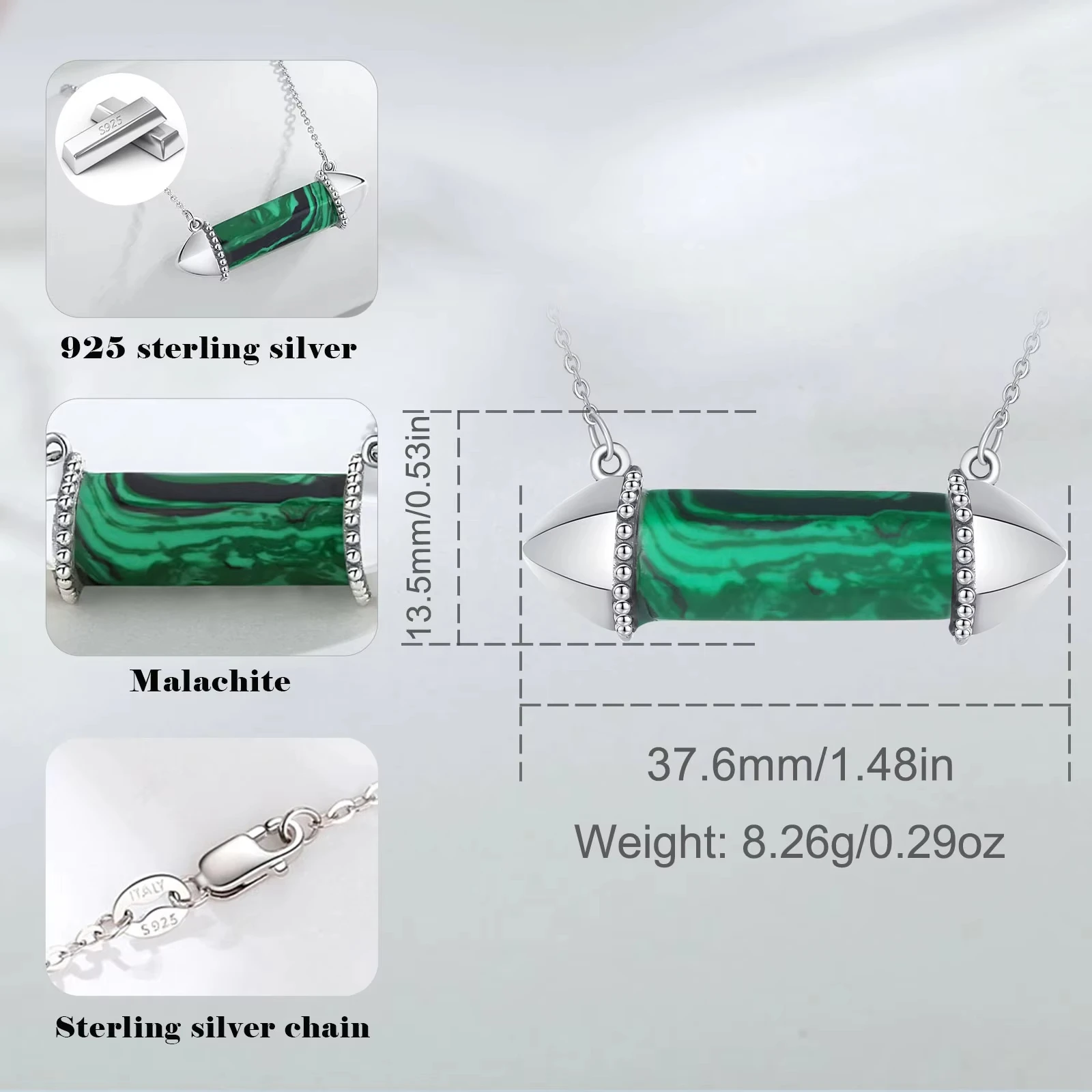 Natural Crystal Stone Gem Necklace Spiritual Energy Natural Healing Stone Hexagonal Pendant Blue Malachite Reiki Pendant