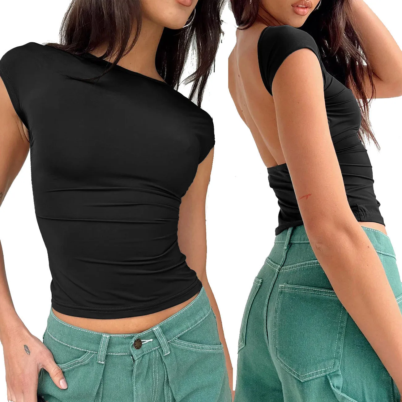 Women Sexy Fashion Tight Short Slim Fit Backless Hollow Mujer Crop Tops