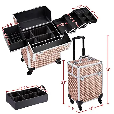 Professional Makeup Case Makeup Suitcase Cosmetic Travel Cases Beauty Storage Case with Wheels