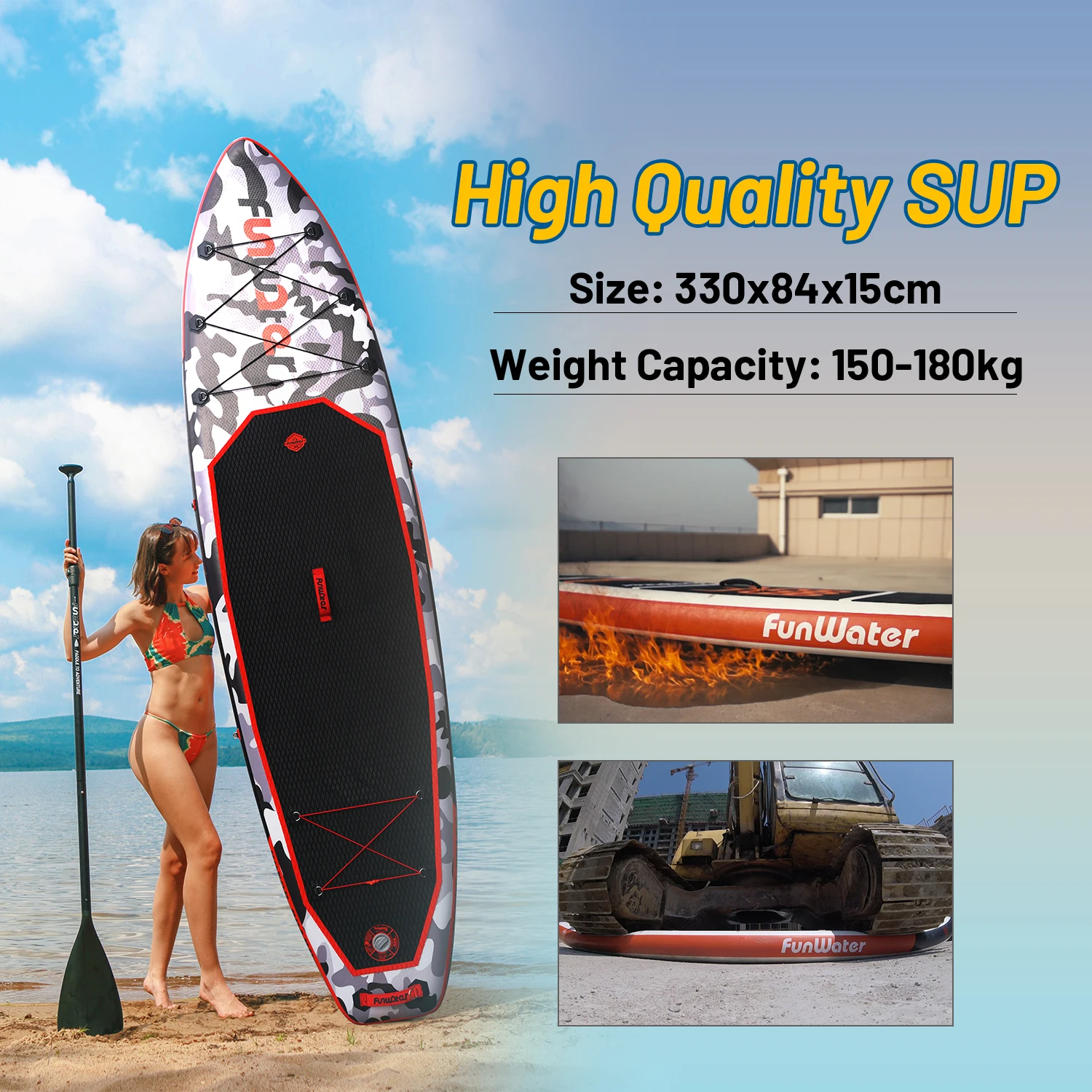 FUNWATER Dropshipping OEM paddle board inflatable sup double layer surf leash stand up paddle board supboard iboard