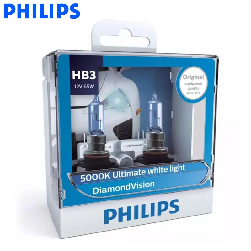 Philips Diamond Vision H1 H4 H7 H8 H11 9005 9006 HB3 HB4 12V DV 5000K Cool White Light Car Halogen Headlight Fog Lamp