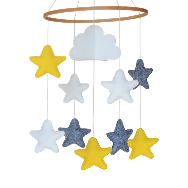 Amazon крошечные любовь милые пользовательские радужные звезды деревянные ручки вешалка поворотный Войлок музыкальные мобильные игрушки мобиль детская кроватка