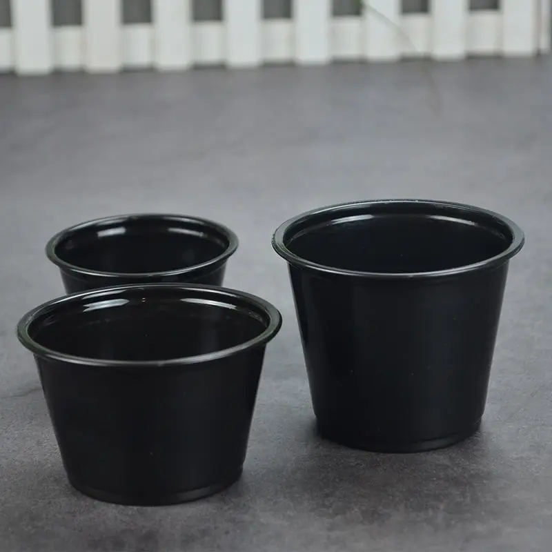 Black Sauce Cup Disposable Plastic Sauce Packaging Containers With Lids