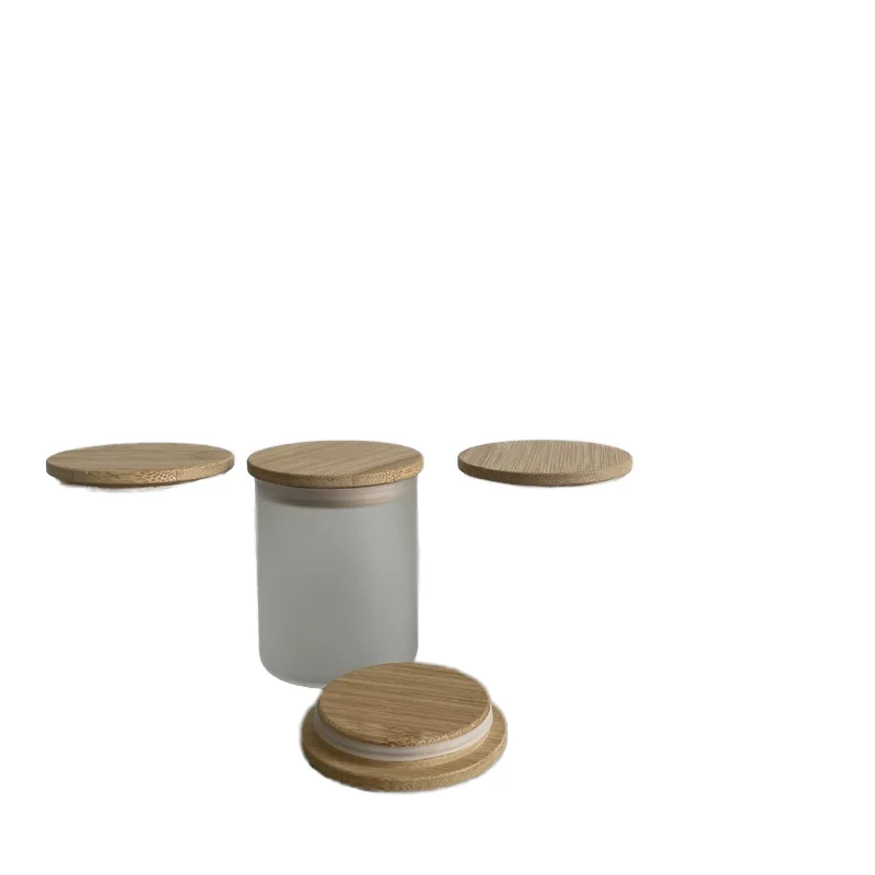 SHOWIN Frosted White 16 Pcs 7 OZ Glass Candle Jars with Wood Lids 16 Pcs Box Packed Empty Jar for Candle Making Sample Container