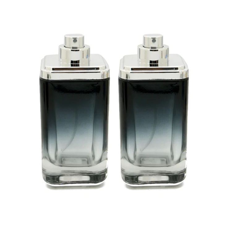 high quality 100ml square black gradient perfume glass bottle with custom box