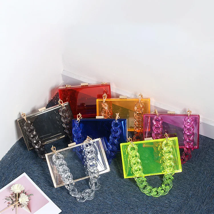 2021 Crystal Wedding Party Handbag Women Square Acrylic Evening Bag Clutch Purse Clear