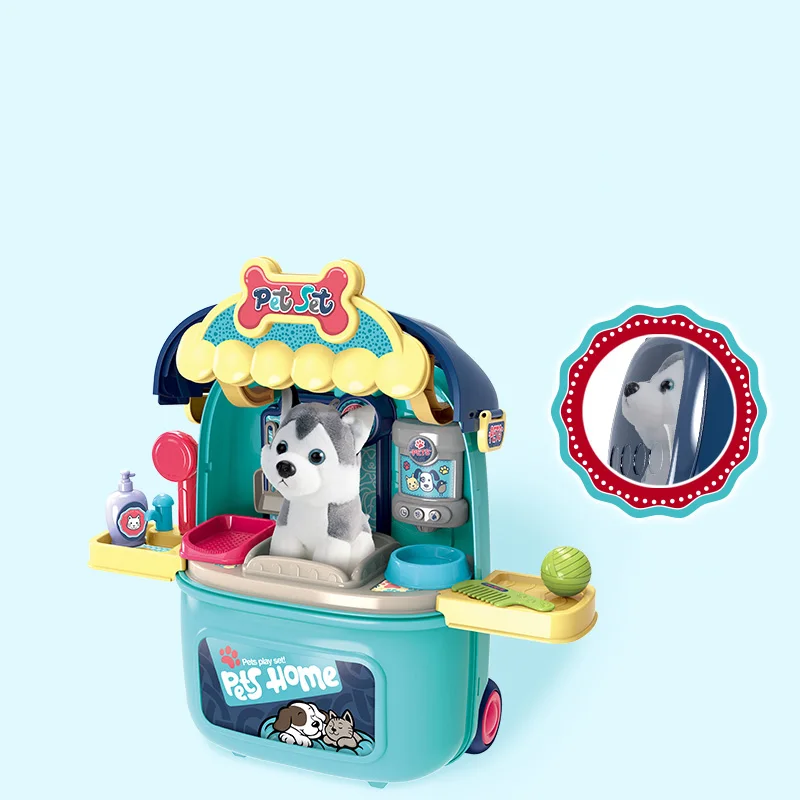 Wholesales Kids Pet Dog Cage Toy Set Educational Pretend Play Trolley Case Toys