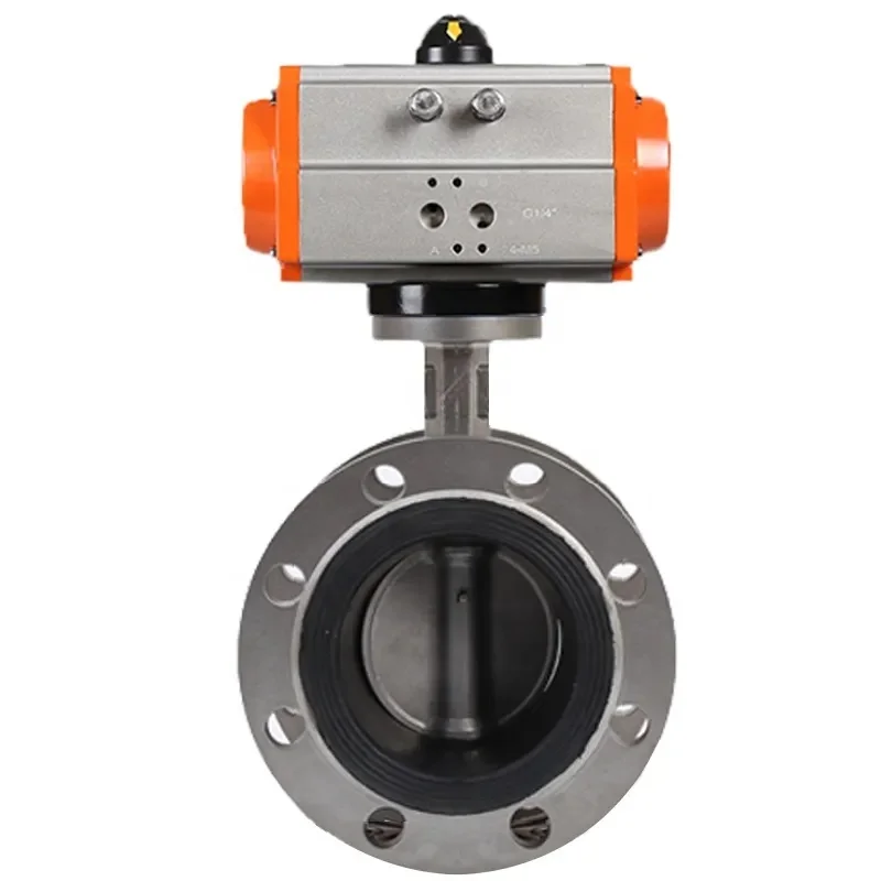 DN80 3 inch PN16 EPDM PTFE Rubber Seat Double Flange Type 304 Stainless Steel Pneumatic Actuated Butterfly Valve