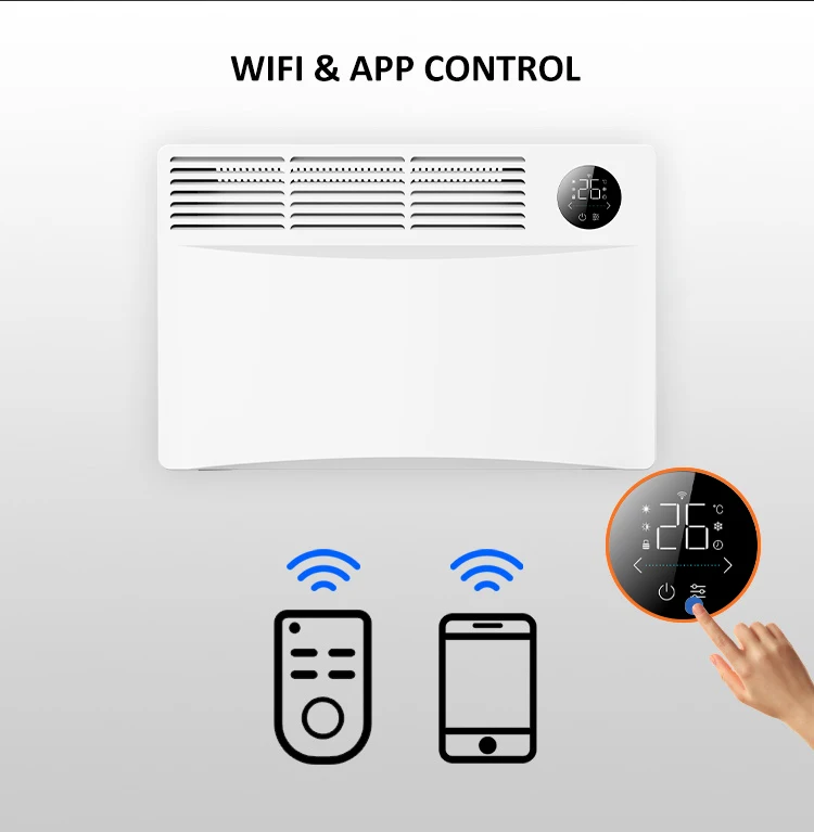 double overheat protection Wall mounted standing 2000w 2500w touch control switch 1500w WIFI IP24 electric convector heater