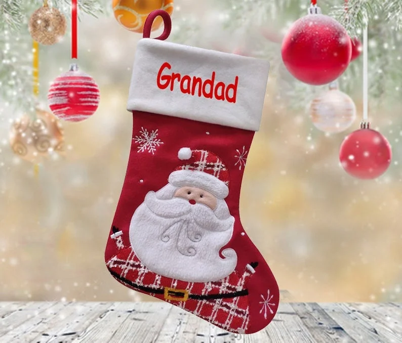 Custom Velvet Embroidery Red Christmas Stockings Hot Santa Felt Xmas Personalize Holiday Stocking