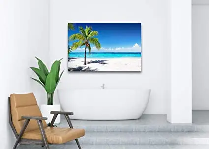 Wall Art Summer Ocean Waves Prints Coconut Trees on Sands Beach Seascape Painting Sea Nature Pictures
