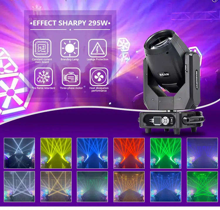 295W Beam Moving Head Light Focus Frost Rainbow Lens Effect Strong Beam Spot Party Disco DJ Banquet Wedding Hall Stage Light