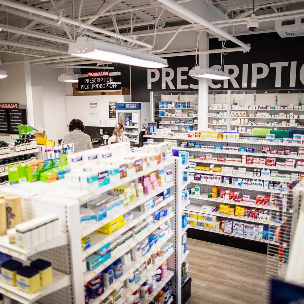 Customized drugstore medical store pharmacy display shelves