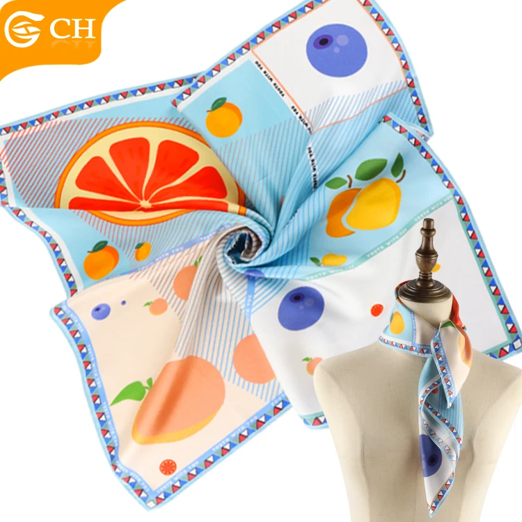 Manufacturers Designer Casual Scarf For Women Colorful Elegant Custom Fruit Pattern Import 100% Silk Scarf