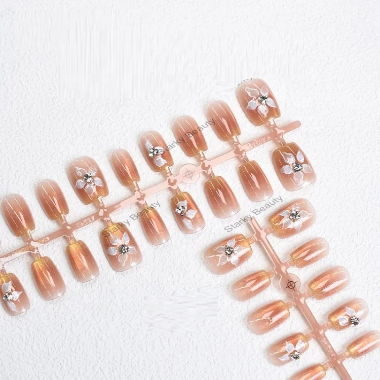 Chinese style French Tip short press on nails new Design Cat Eye Wearing Nails Pre-applied Tip Nail Art DIY wholesale