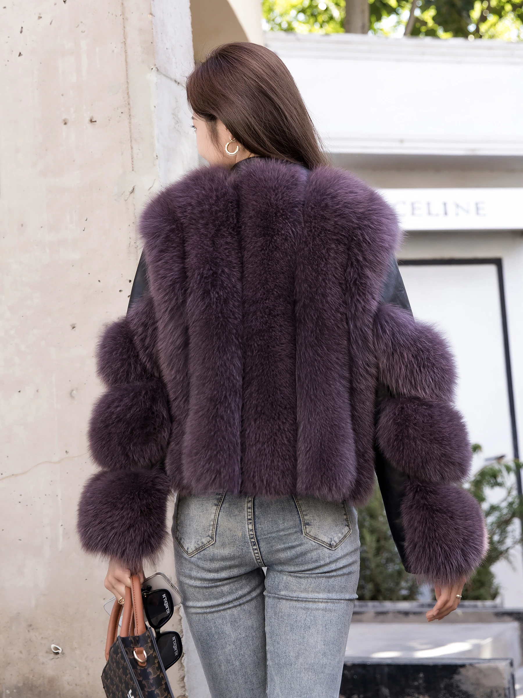 
2021 Fox coat lady Locomotive clothes Real sheepskin coat Fox hair + sheepskin Fur zipper diagonal collarTrendy street 