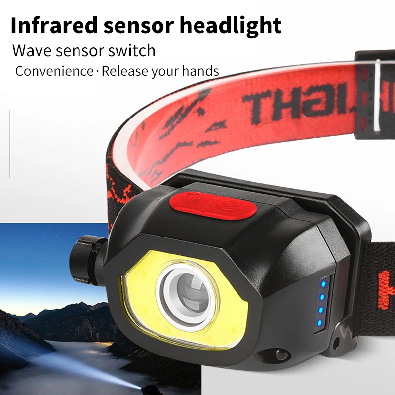 Powerful LED Headlight Sensor Head Light USB Rechargeable Headlamp Head Torch