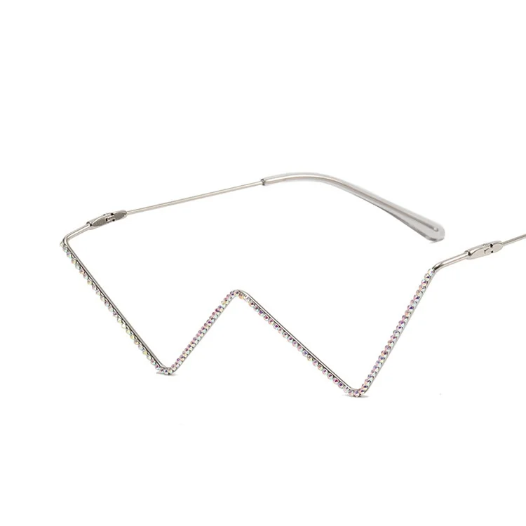 Creative And Personalized W Shaped Half Frame Without Lenses Fashionable Metal Inlaid Diamond Eyeglass Frame