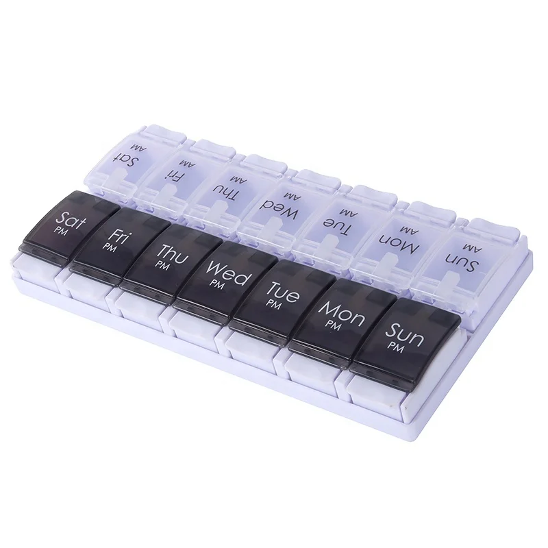 AM PM Weekly 7 Days Daily Double Row Pill Organizer With Detachable Frame/Tray And Easy Push Button for Pills/Vitamin/Fish Oil