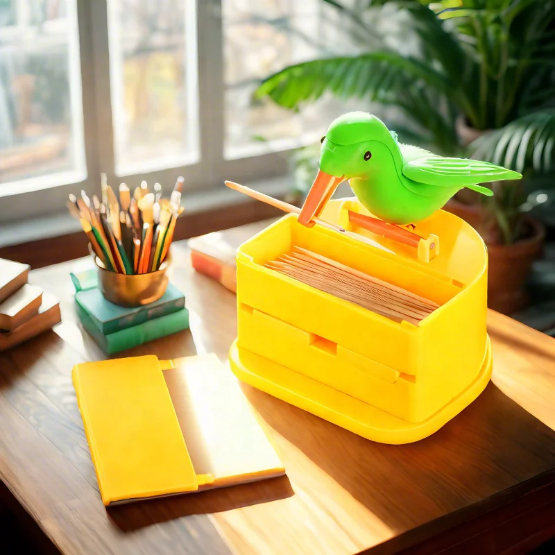 2024 FASHION Automatic Storage Toothpick Dispenser Dinning Table Decor Press Type Toothpick Holder Bird Shape Toothpick Box Bird