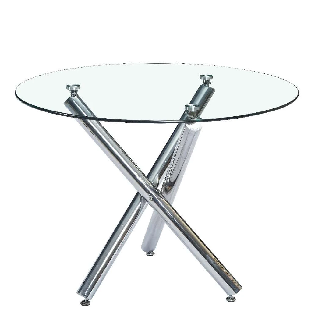 Luxury Italian popular furniture clear tempered glass top and metal chromed legs dining table living room furniture Hot selling