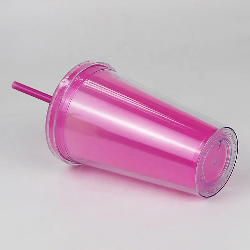 16 oz Reusable Color Changing Temperature Plastic Cups, Drinking Tumbler with Lids & Straws Wholesale Bulk
