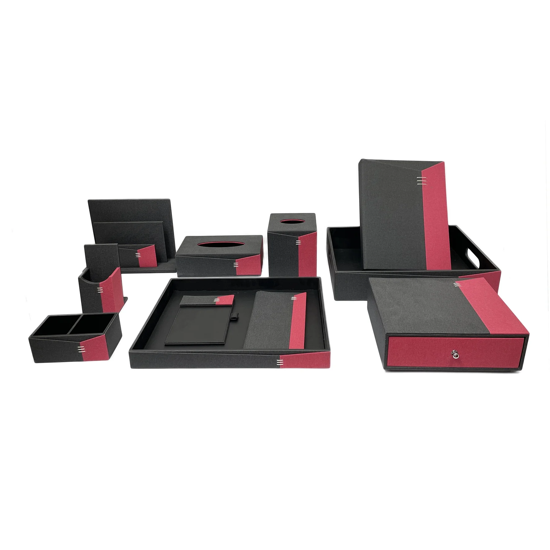 Luxury Grey Maroon 5 Star Hotel Guest Room Leather Amenity Accessory Set Hotel Living Room Desktop Stationery Organizer