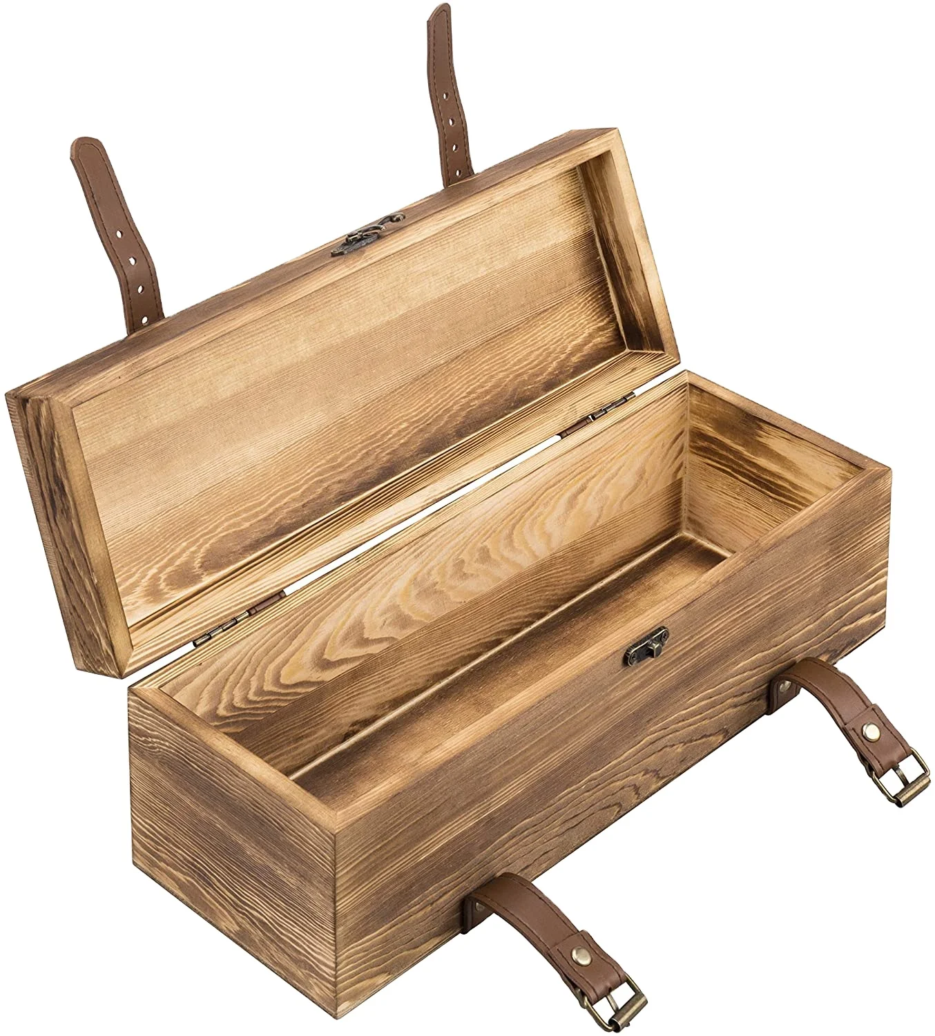 Vintage Brown Wood Single Bottle Wine Gift Box with Leatherette Straps Single Bottle Storage Box For Wine Champagne Craft Beer