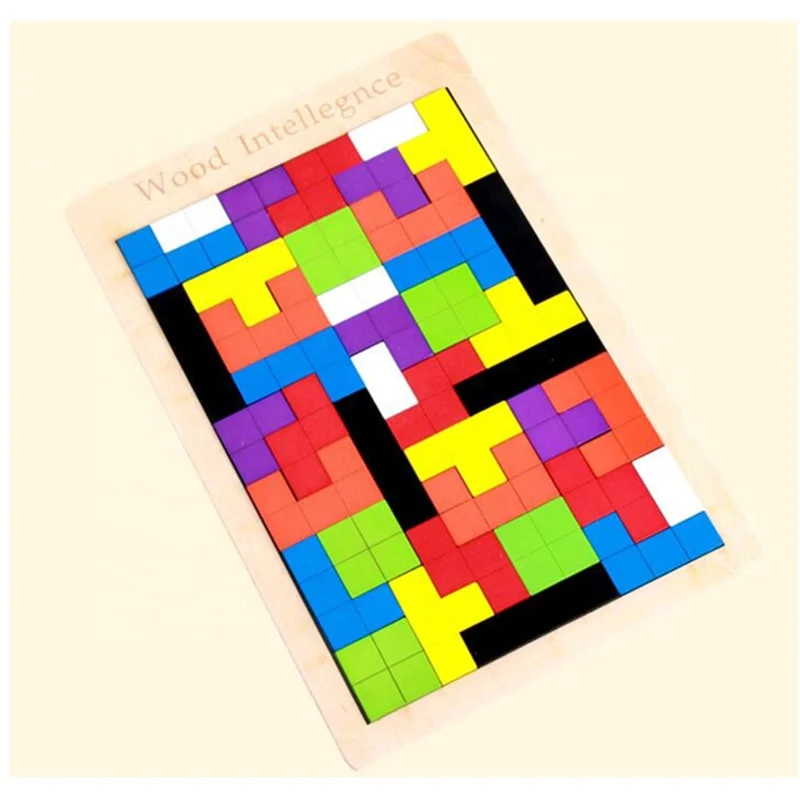 Children Wood Matching Jigsaw Colorful Tetris Jigsaw Board