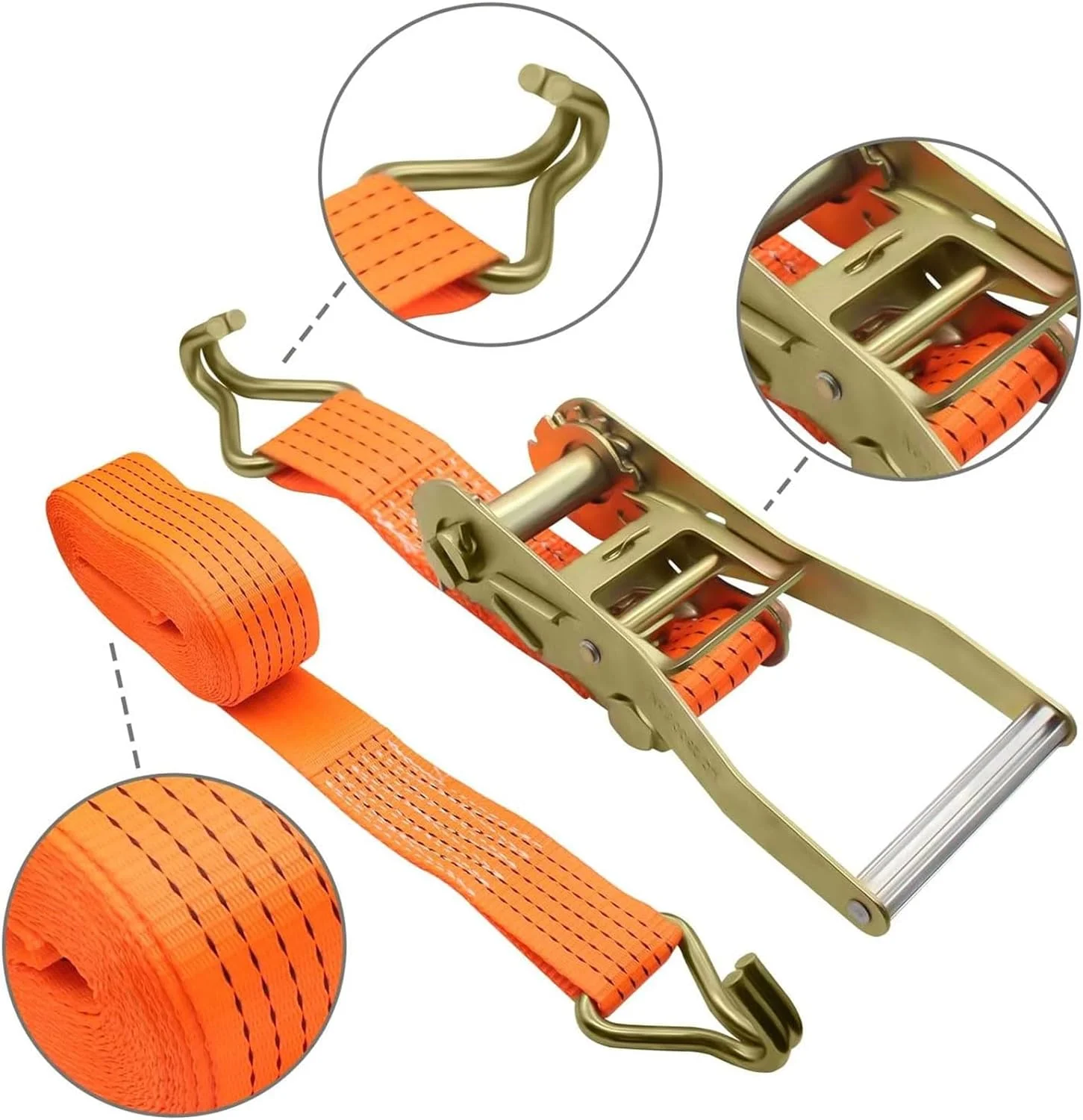 Ratchet Strap J Hook Heavy Duty Tie-Down Ratcheting Cargo Truck Straps Wire Hook Ends Polyester  UV Protection Safety Loading