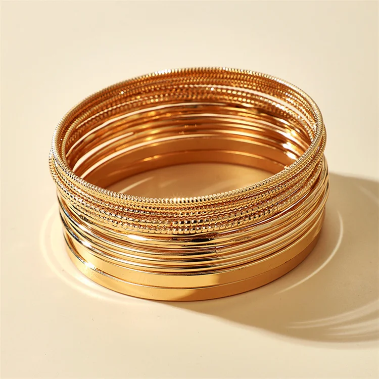 Wholesale  New 14 Piece Wide Face Bracelet Men Women Gold Plated Beautiful Fashion Jewelry Bracelet Set