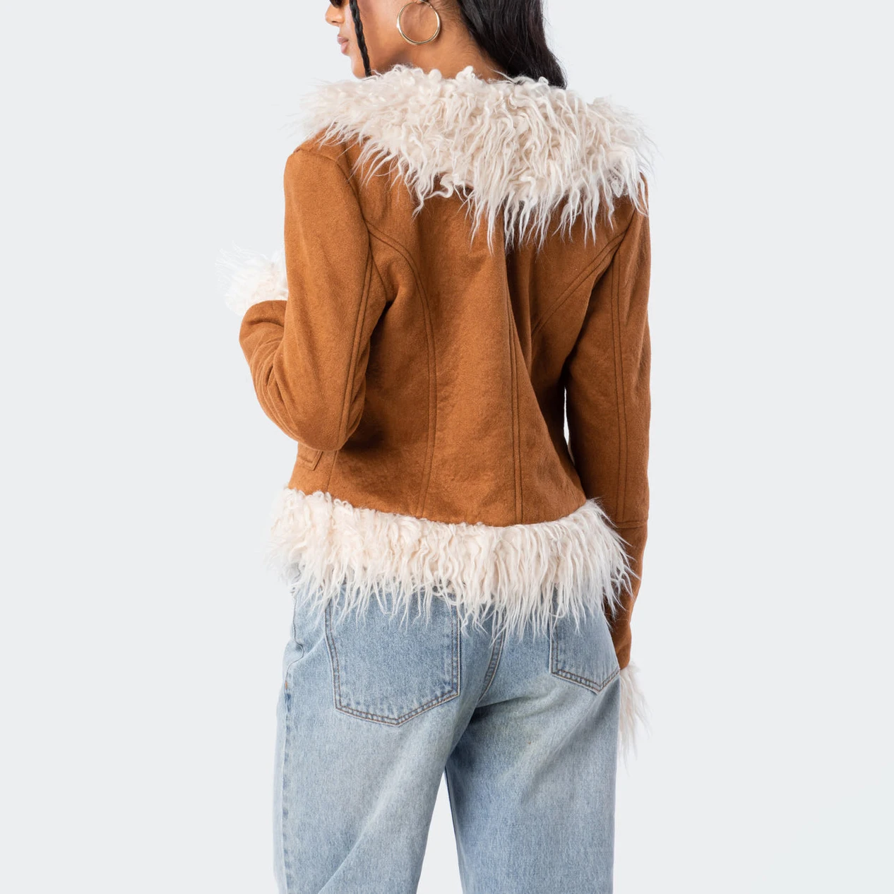 2023 Spring Vintage Custom Y2k Girls Cropped Faux Fur Trim Cardigan Coats Jacket Women