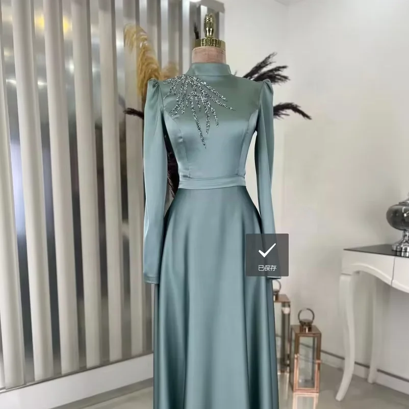 2024 Elegant Turkey Women Evening Dresses With Rhinestone Luxury Dubai Robe Gown Maxi Dress Muslim