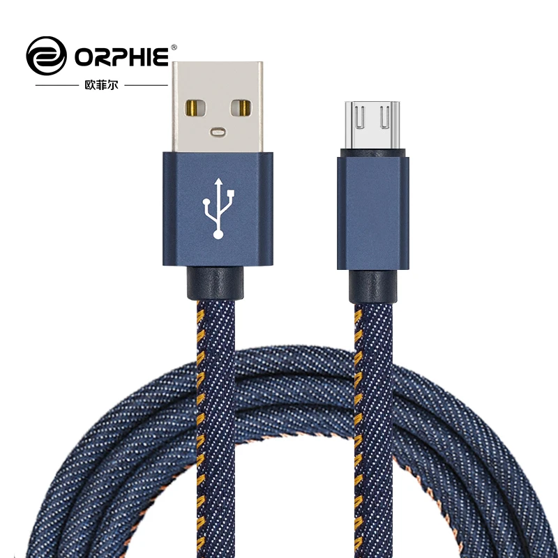 Free sample For Mobile IOS Type C Android  1M Durable Denim colth Braided Micro USB Cable Sync Data Cable Phone