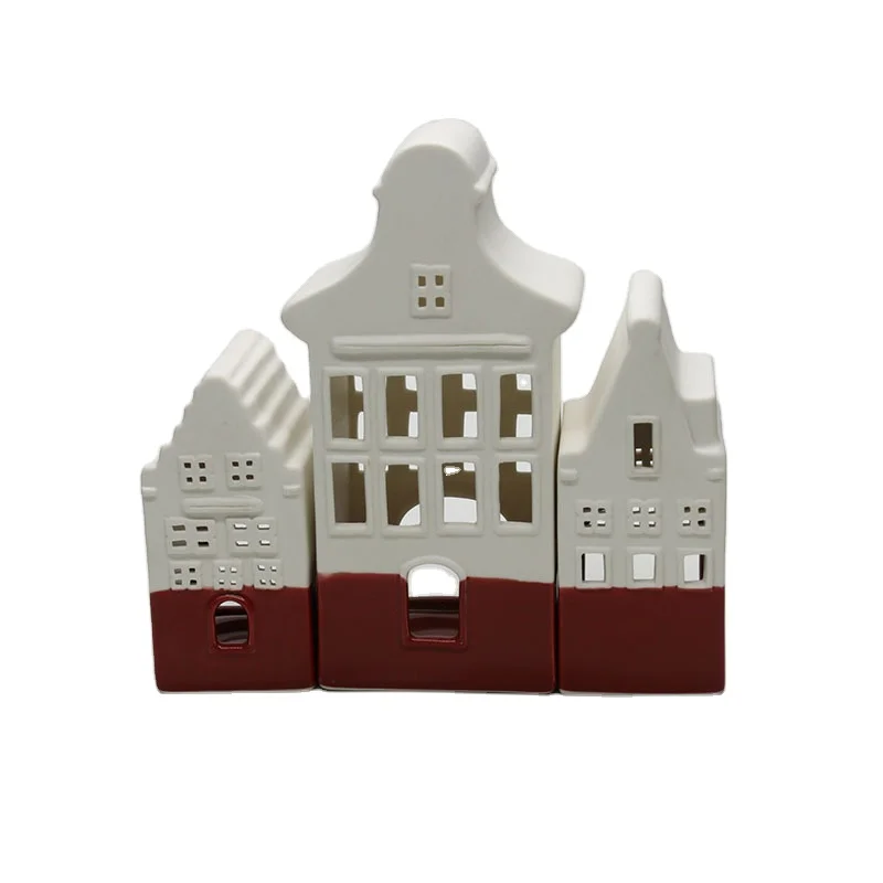 3 pieces Ceramic Village House Building for Gift Set