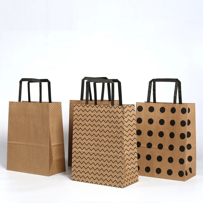 Custom Brown Kraft paper bags with flat handles,recycled restaurant twisted handle craft paper shopping bags for food take away