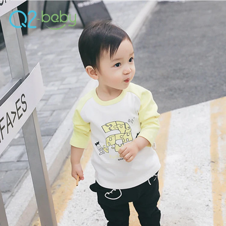 Q2-baby New Style Appliques Collarless Long Sleeve Baby Boys Girl Tops T Shirt