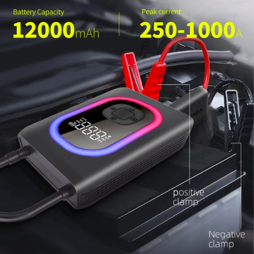 12000 мА/ч высокая скорость литиевая батарея 12-16V 250-1000A Портативный электрический воздушный насос автомобильное зарядное устройство для аккумулятора с Jump
