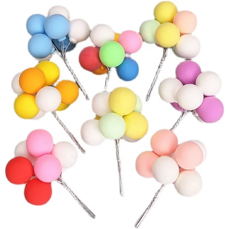 Mini Balloon Cake Toppers Colorful Cake Topper Round Clay Balls Cupcake Toppers for Kids Birthday Baby Shower