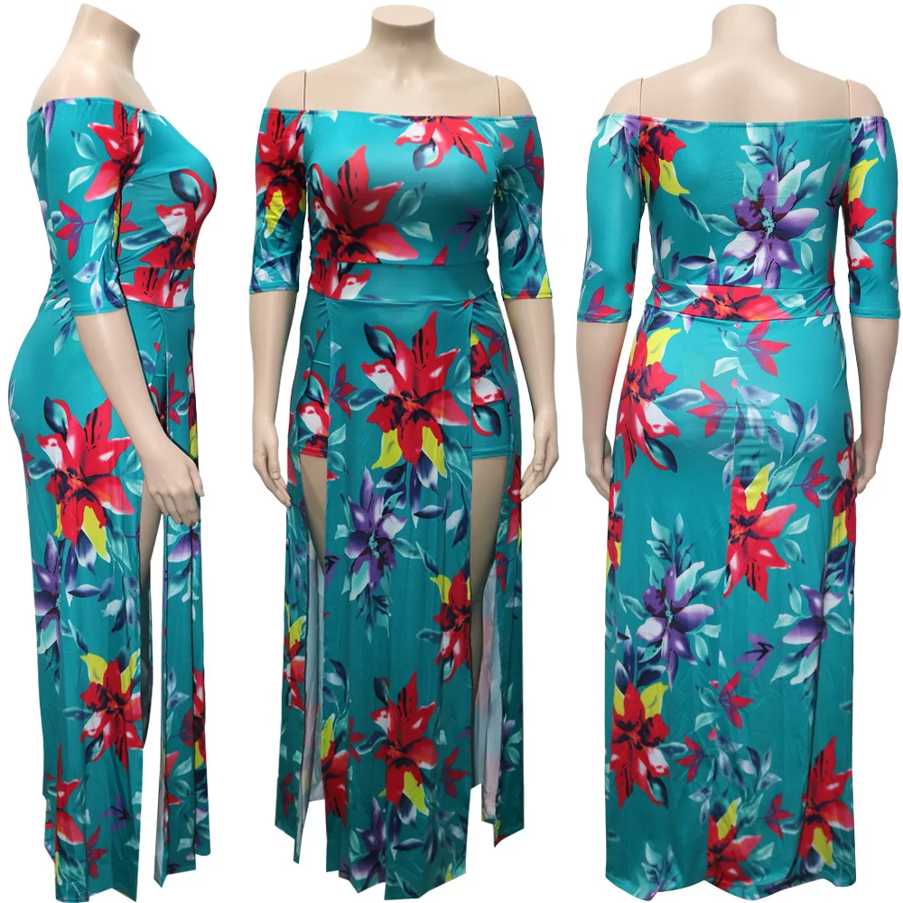 New Arrive Spring Fall Women Clothing Plus Size Floral Layered Ruffle Off Shoulder Dress