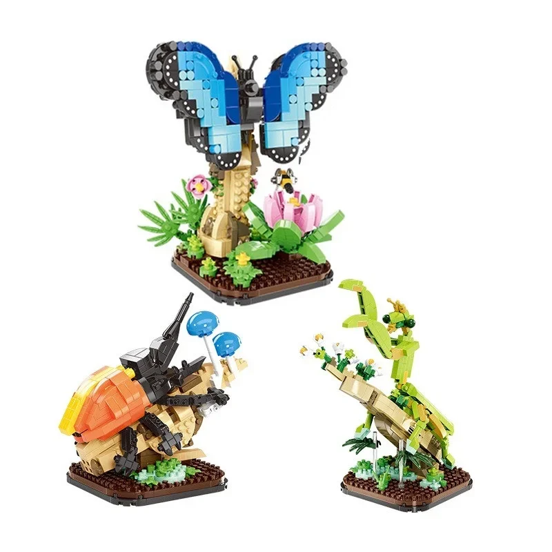 Assembly Mini Blocks Animal Mantis Insect Bricks Butterfly Beetle Kids Educational Toys Gifts Girls Christmas Present Pet Shop